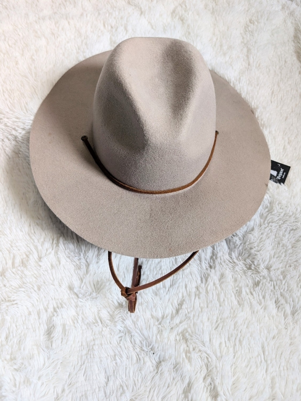 Brixton Taupe Beige 100% Wool Ranch Hat with Brown Suede Strap New With Tags
